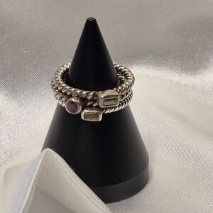 STERLING Silver set 3 Gemstone Stacker Rings.-Peridot, Ruby, Citrine- Sz 5.5